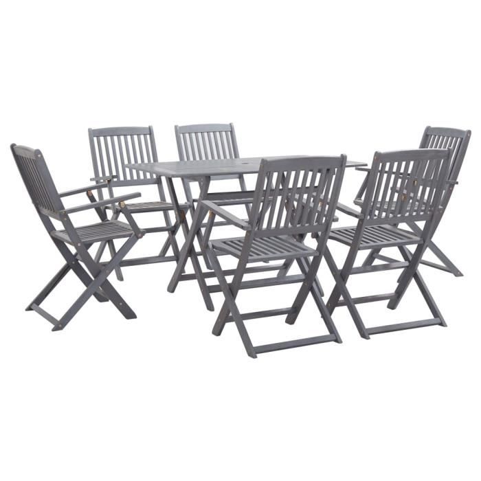 Ensemble table à manger de 6 à 8 personnes + 6 chaises Contemporain - 7 pcs Mobilier à dîner de jardin Bois d'acacia massif Gris