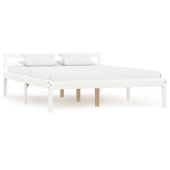 Cadre de lit 160 x 200 cm Blanc Bois de pin massif