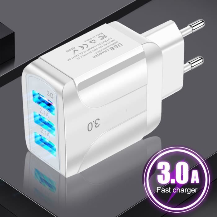 Chargeur rapide EU QC 3.0 3A USB Plug trois ports d'alimentation chargeur de voyage pour téléphone kook129