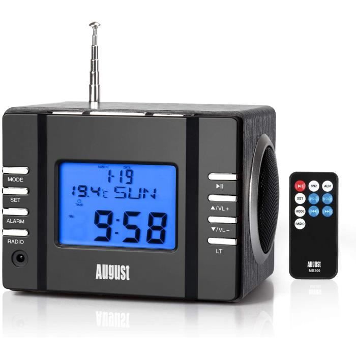 August MB300 - Radio-réveil / Cube lecteur MP3 / Radio FM / Lecteur de Carte SD / USB / AUX-In (prise 3,5 mm) - 6W (2 haut-parleurs