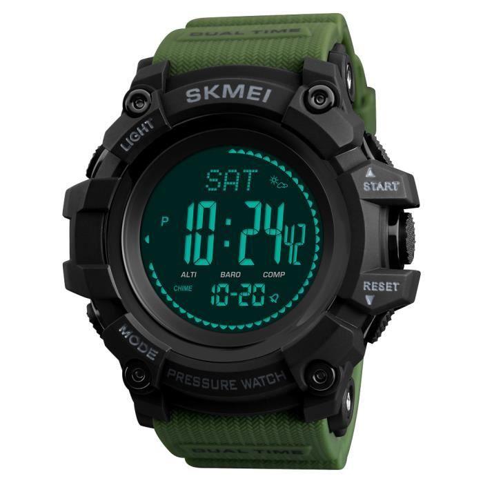 TONSHEN Outdoor Sport Montre de Homme LED Électronique Digitale Boussole Altimètre Thermomètre Pédomètre - Vert