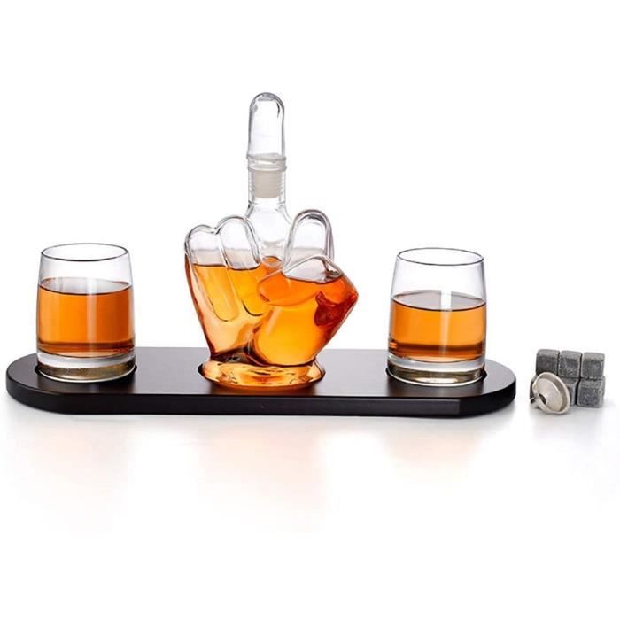 Ensemble De Carafe en Verre Agrave Whisky, Bouteille De Vin en Forme De Majeur 1000 ML, avec Support en Bois Tartare De Glace en Ac