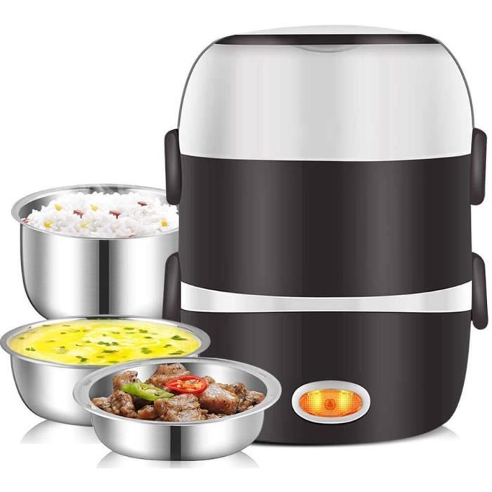 CUISEUR A RIZ ELECTRIQUE L Mini eacutelectrique Rice Cooker en Acier Inoxydable 3 Couches Vapeur Portable Repas Chauffage Thermi101