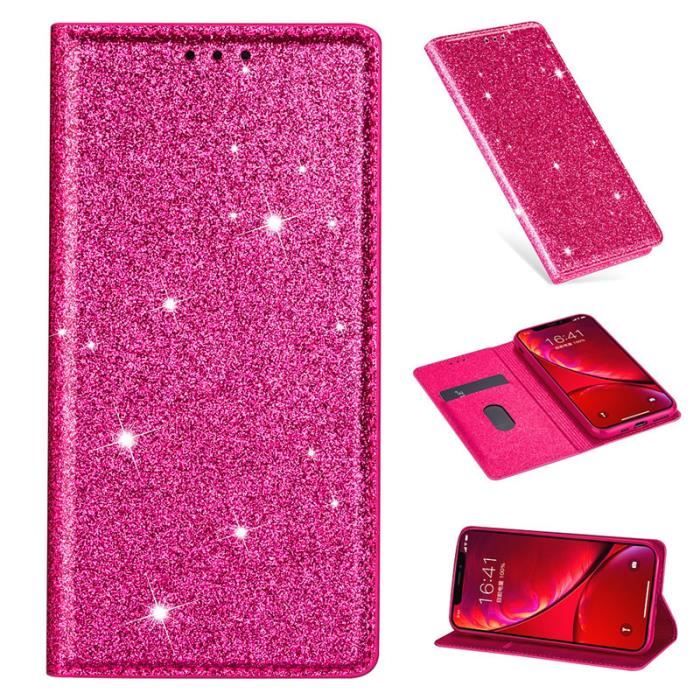 Étui Samsung Galaxy Note 8, Brillant Cuir Portefeuille Aimant intégré Ultra-fin Durable Support Anti-Rayure, Rose rouge