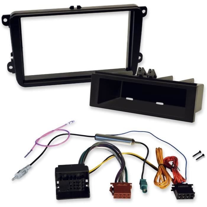Kit d'installation 2 DIN et 1 DIN pour VW pour l'installation de l’autoradio et du GPS avec façade d'autoradio et adaptateur Qu A2