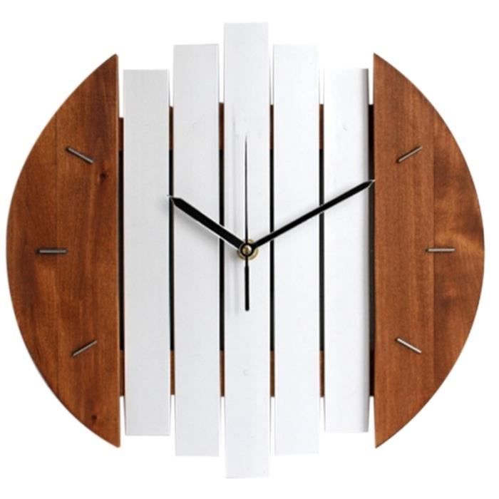 Horloge,Horloge murale en bois Design moderne Vintage rustique horloge minable calme Art montre décoration - Type Dark Brown white#A