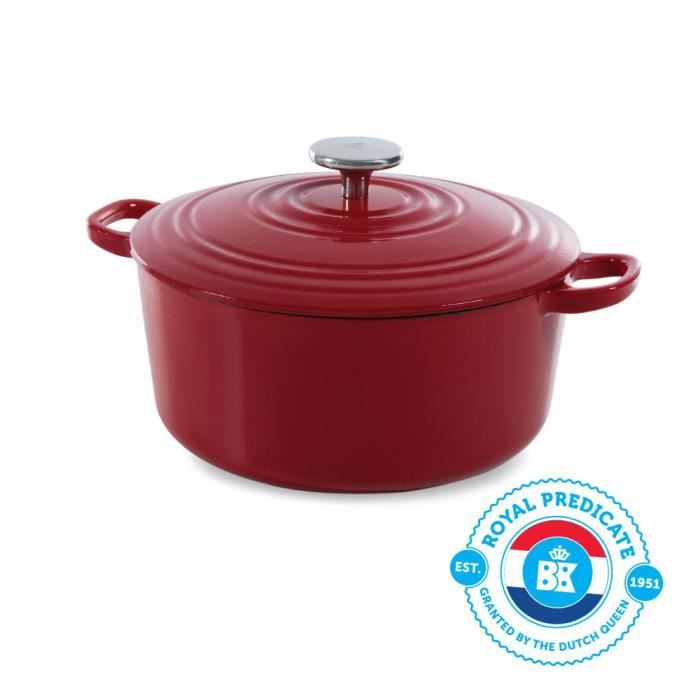 BK Cookware H6072.528 BK Bourgogne Cocotte en Fonte - Ronde - 28 cm - 6.7L - Revêtement émaillé - Couvercle avec Anneaux