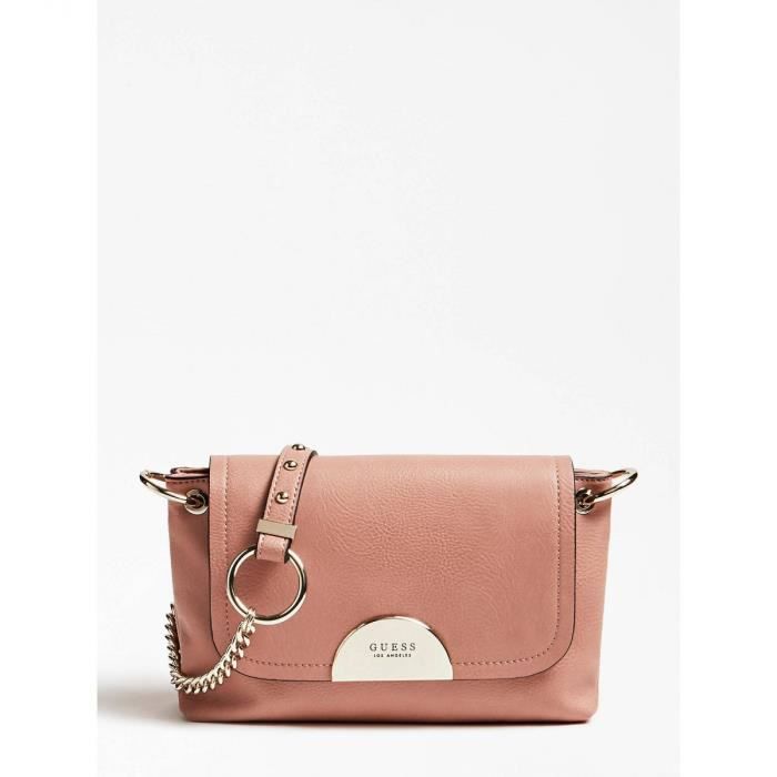 Guess - Sac bandoulière à rabat tendance femme simili-cuir grainé Cary (hwvg7290780) rosewood taille 16 cm