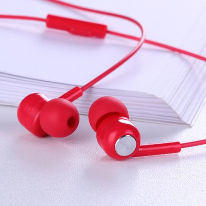 JOYROOM E102S Ecouteurs Intra-auriculaire 3.5mm Casque Basse Lourde en Métal avec Microphone Contrôle Filaire Rouge