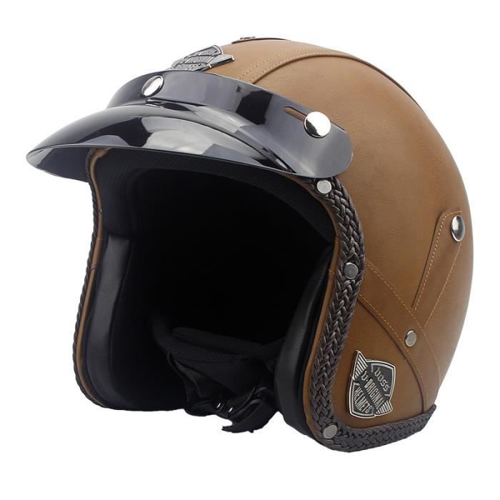 Casque Moto Casque vintage Casque Harley De la personnalité La mode Casque en cuir Casque de batterie Casque de marque Quatre