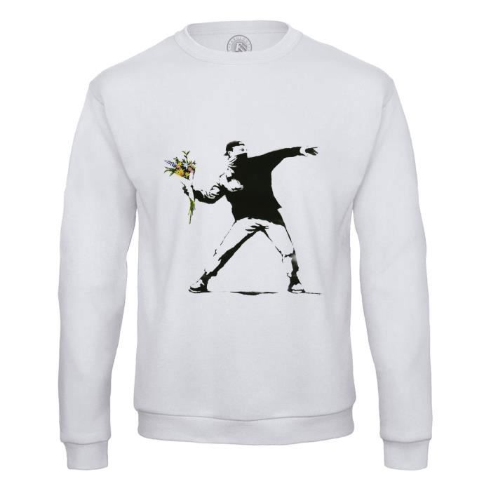 Sweat Shirt Homme Banksy Rage The Flower Thrower Fleurs Street Art Graffiti
