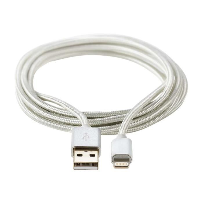 Nedis Câble Lightning USB (M) pour Lightning (M) 2 m aluminium rond pour Apple iPad-iPhone-iPod (Lightning)