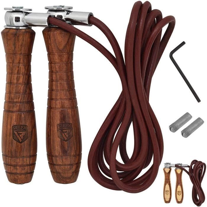 RDX Corde à Sauter Boxe Réglable Cuir Perte Poids Câble Skipping Rope Entrainement Fitness