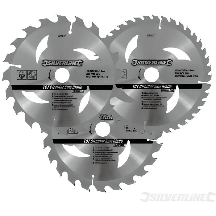 Lot de 3 lames TCT pour scie circulaire : 20, 24 et 40 dents