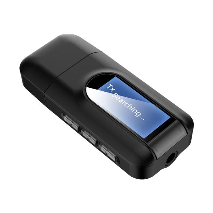 2 Pièces Bluetooth 5.0 Émetteur Récepteur 2 en 1 Adaptateur Sans Fil avec Écran Lcd 3.5Mm Aux Usb pour Casque de Voiture Pc Tv
