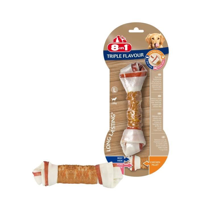 8in1 Triple Flavour Os à mâcher Premium L aux Bœuf, Porc, Poulet - Pour chien de grande race - 1 pièce