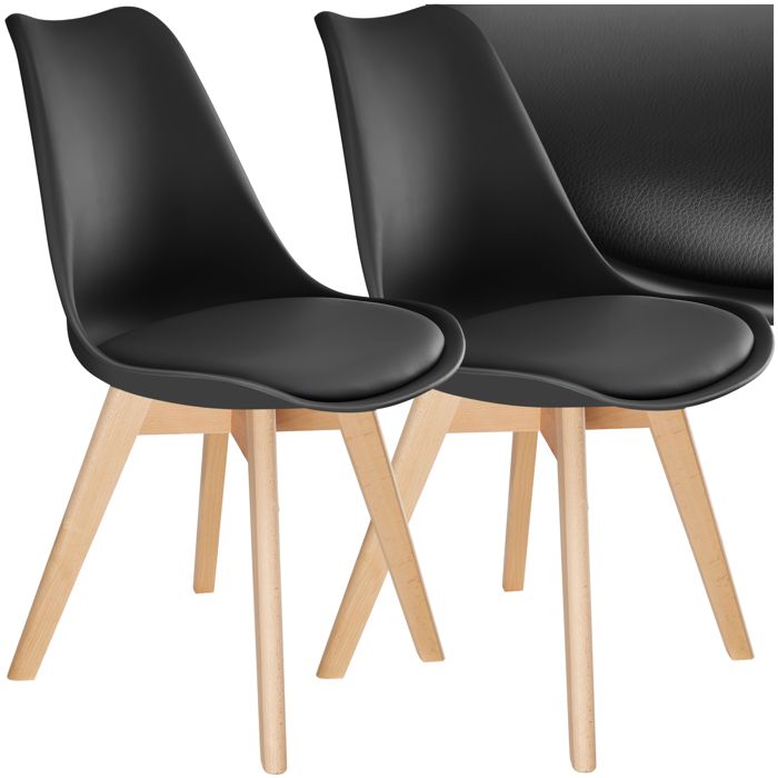 TECTAKE 2 Chaises de Salle à Manger Style Scandinave Pieds en Bois Massif Design Moderne Noir
