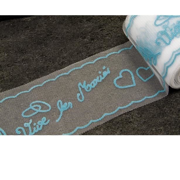 Ruban tulle mariage bleu turquoise: Vive les mariés (x1) REF/RL316
