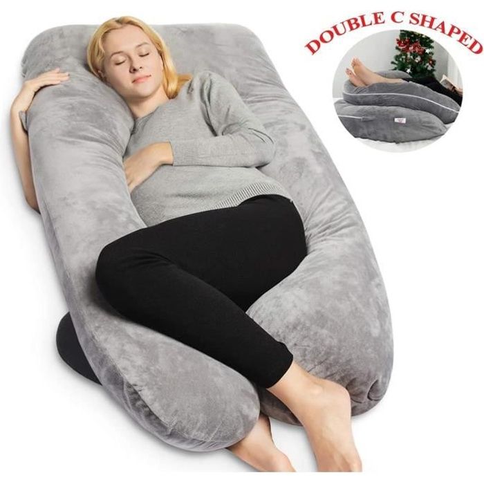 Oreiller de Grossesse avec Housse Amovible en Velours, Oreiller en U pour Femme Enceinte (Gris)