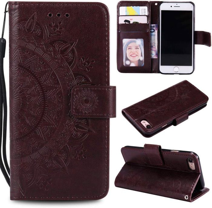 Téléphone Portable Coque Portable à Clapet Portable Compartiment Cartes Marron Galaxy A71 T