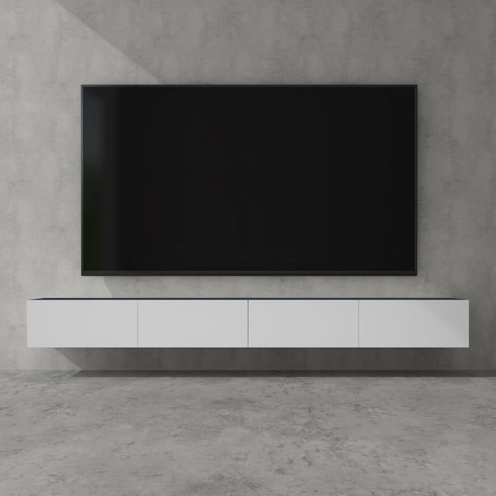 doporro Meuble TV Bas 280cm Armoire TV Gris Noir Mat + Blanc Mat Table de Télévision Salon avec Portes Meuble TV Suspendu MBTV02