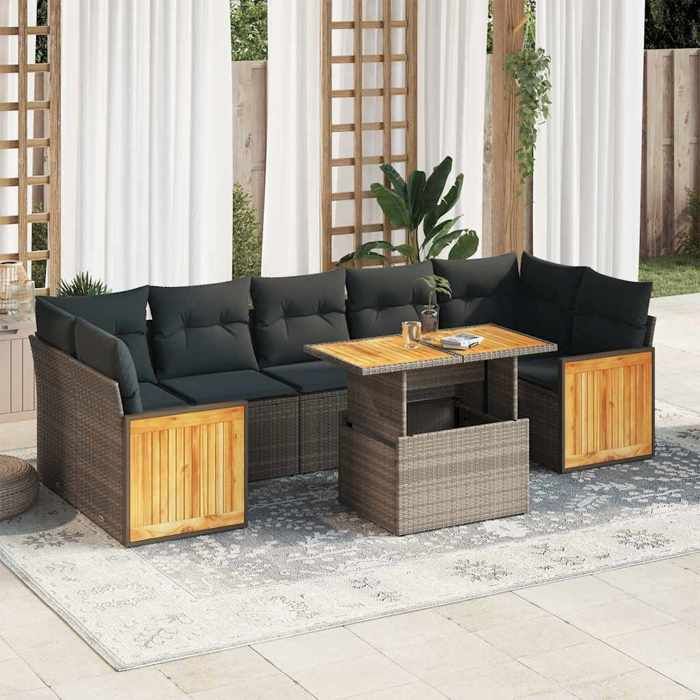 Salon de jardin 8 pcs résine tressée acacia