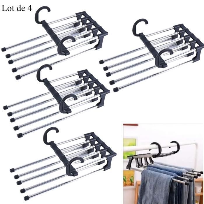 Cintre pantalons - CO-PHÉNIX - Multi Cintre Gain de Place - Lot de 4 - Noir - Aluminium multi-usage