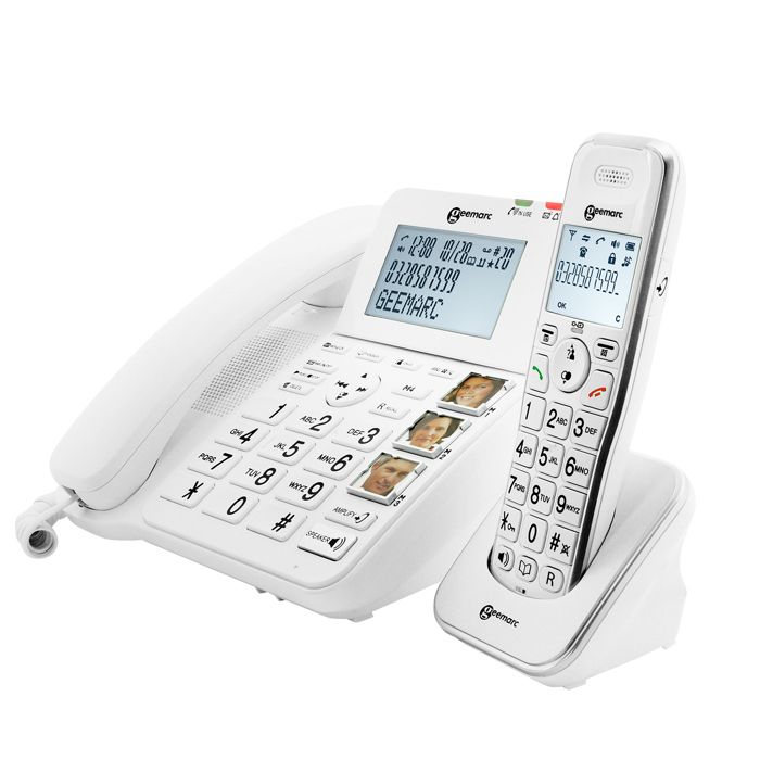 Téléphone Fixe Senior - GEEMARC - AmpliDECT Combi 295 - Répondeur 15 min - Sonnerie 80 dB - Blanc