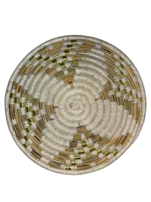 Panier Assiette en Osier Marocain artisanal – 35 cm – Décoration Murale en Marron Camel et Beige