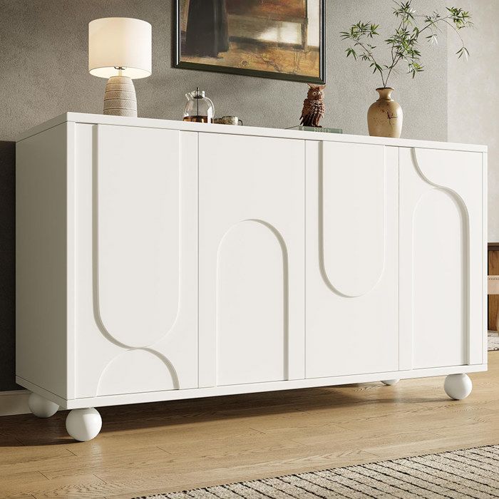 Armoire 120×35×71 cm Buffet avec espace de rangement anti-dumping Buffet moderne et simple avec plateau réglable Blanc