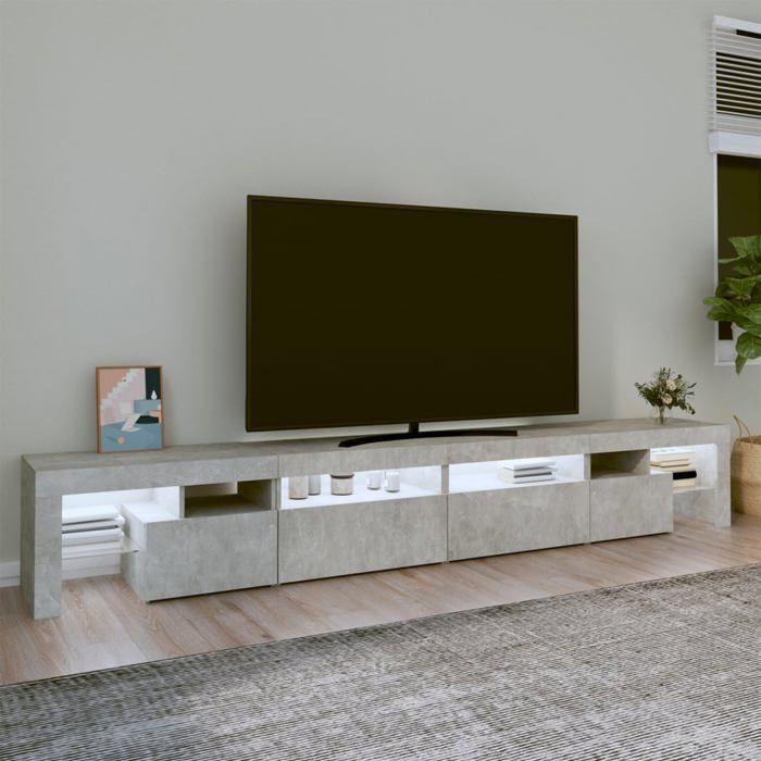 Armoire TV - CLOUD - Meuble séjour - avec lumières LED - Gris béton 260x365x40 cm ll922