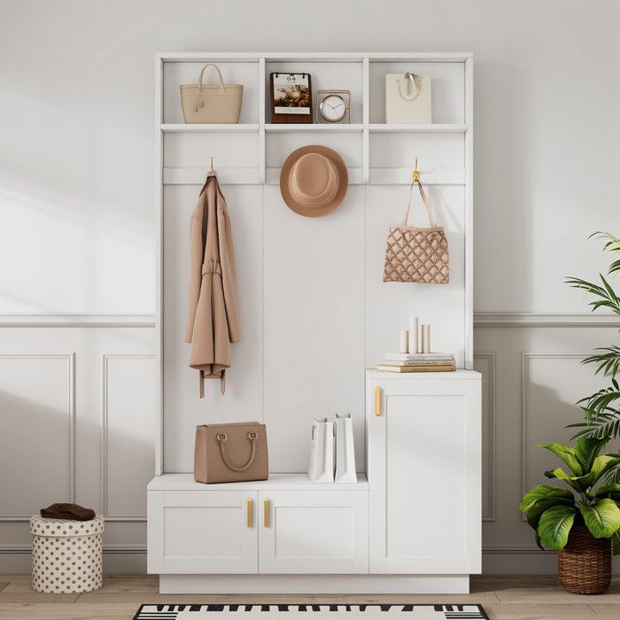 Ensemble de garde-robe avec banc et étagère à chaussures - Vestiaire dentrée- blanc