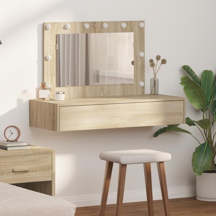 Coiffeuse murale avec lumières LED en chêne de Sonoma