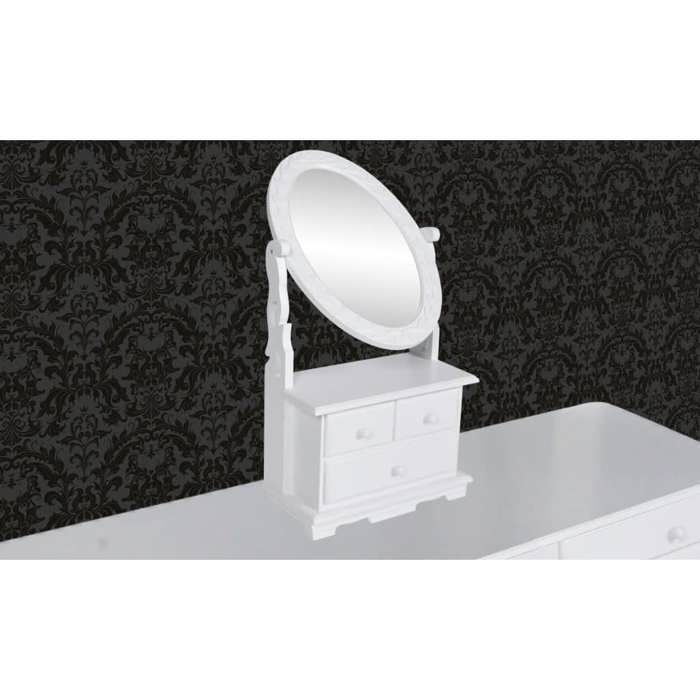 Coiffeuse moderne avec miroir pivotant - vidaxl - 26x13x50 cm - Blanc - MDF - Miroir ovale - Tiroirs amovibles