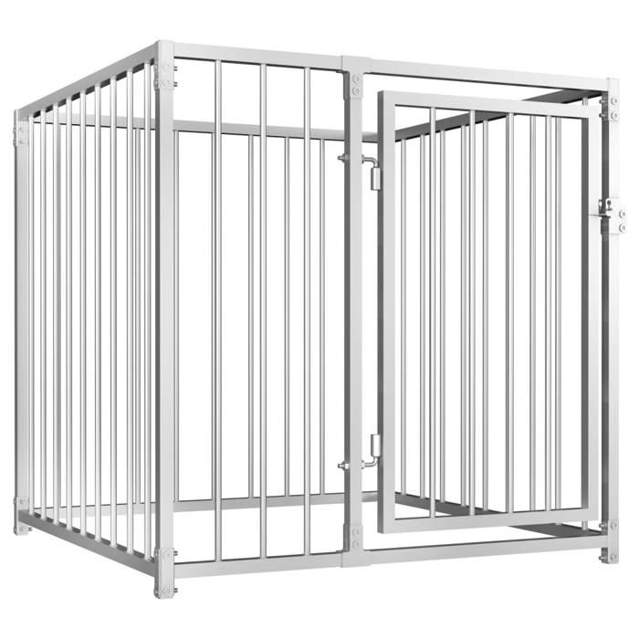 Chenil dextérieur pour chiens - VIDAXL - 100x100x100 cm - Argenté - Acier robuste - Système de verrouillage à loquet
