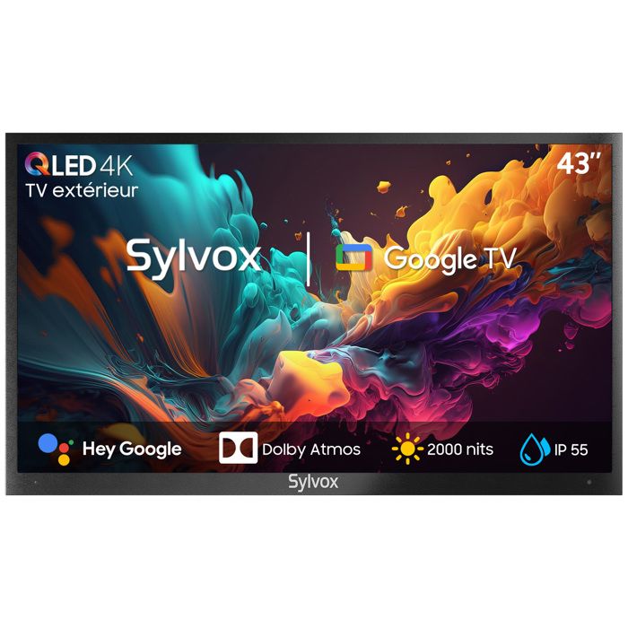 TV QLED Extérieur SYLVOX Poolpro2.0 43 4K QLED 2000 nits IP55 étanche Google TV Dolby Atmos