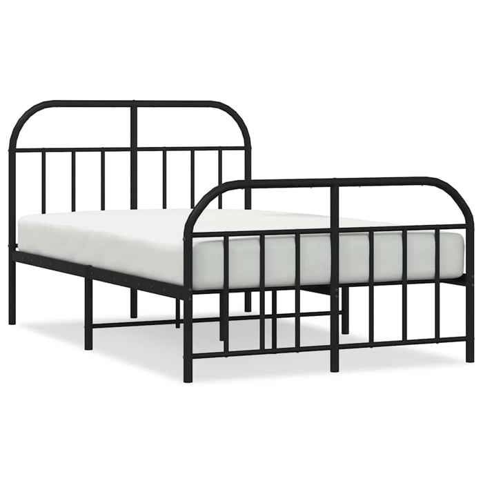 Cadre de lit métal - JILL - 120x190 cm - Noir - Acier - Espace de rangement - Tête et pied de lit - Hauteur libre 26 cm