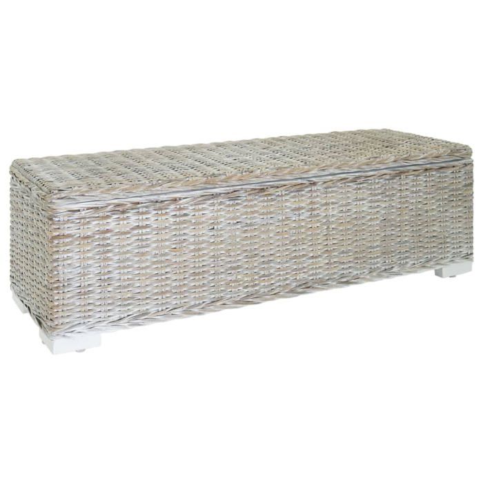 Banc en rotin avec rangement - vidaXL - 110x35x35 cm - Blanc - Rotin kubu naturel - Bois dacajou massif