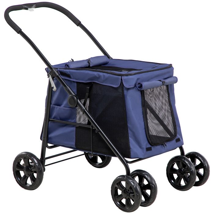 Chariot pliable pour chien - Coussin doux - Poches latérales - Fenêtre en filet - Pour chiens jusquà 20 kg