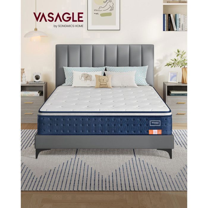 Matelas à Mémoire de Forme Gel 140 x 190 cm Hybride Ressorts Ensachés Soutien 7 Zones Housse Respirante Bleu