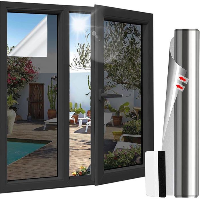 Film sans Tain pour Fenetre Film Anti Regard Fenetre 40x200cm Film Fenetre Anti UV Protection deArgent Noir 40x200CM