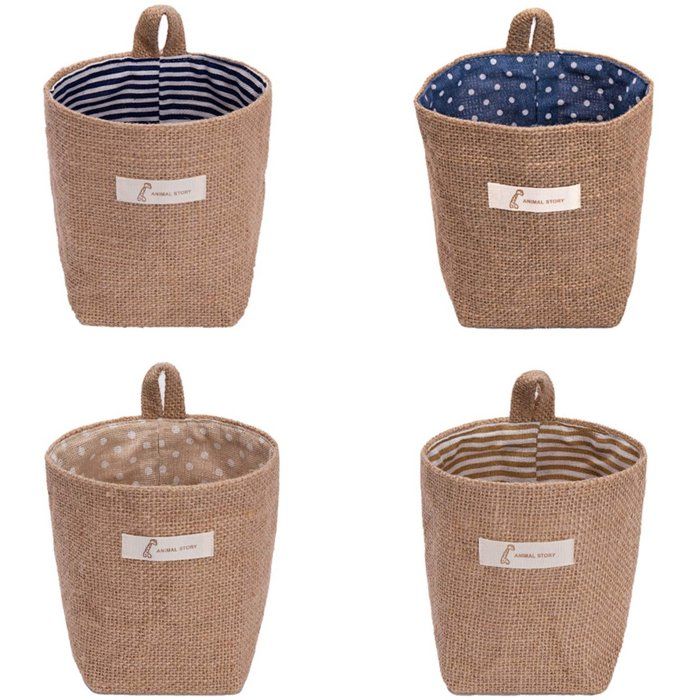 4 sacs muraux en coton et lin - Paniers pliables de rangement - 13 5 x 10 cm - Décoration et organisation