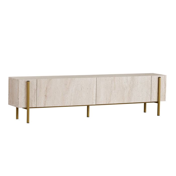 HANAH HOME Meuble TV en bois Nexus - 180 x 30 x 45 cm - Travertin / Or