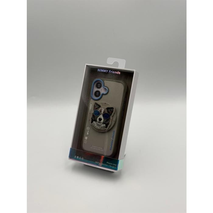Nimmy Glasses Cool Dog Face Case with Detachable MagSafe Grip Stand for iPhone 17 6.3 Grey Blue - N-YJKM-CXZJ-IP17-028