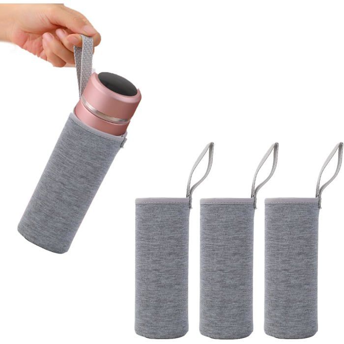 Lot de 3 porte-bouteilles isothermes en néoprène housse de protection avec bandoulière réglable pour randonnée et cyclisme - Gris