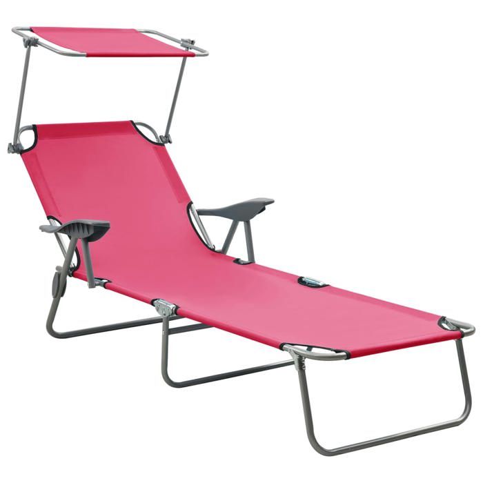 Rose Chaise/Meuble dextérieur JILLES -&nbsp;Chaise longue - avec auvent acier - rose - MEU1262786413869