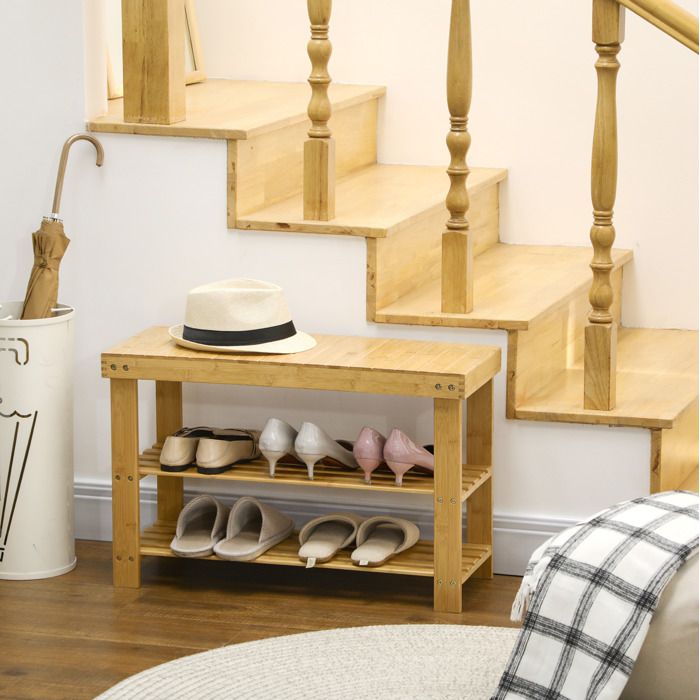 Banc À Chaussures En Bambou Bois Naturel 3 Niveaux Pour 6 Paires Étagère De Rangement Meuble D Entrée 70 x 28 x 45 cm