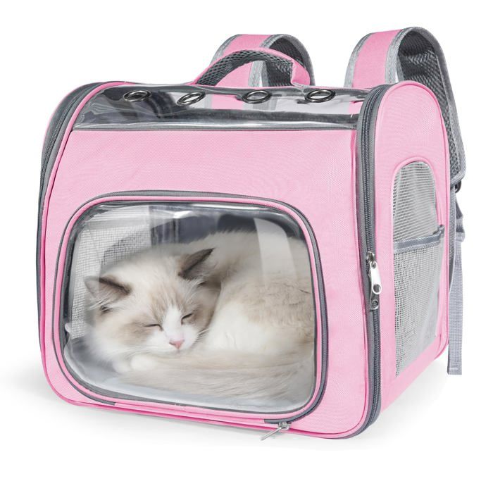 Sac à dos de transport souple pour chat homologué par les compagnies aériennes — Sac respirant et pliable pour animaux (Rose)