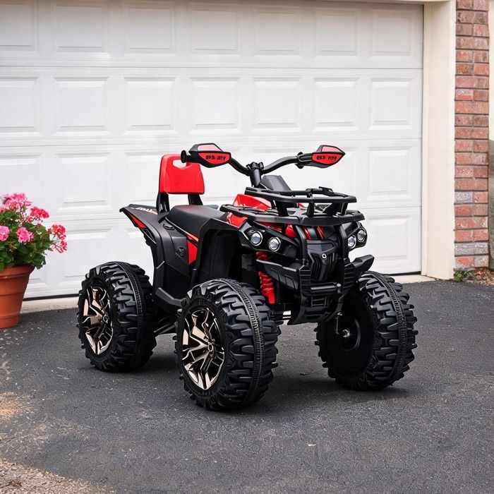 Quad électrique rouge pour enfants 3-5 ans pneus crantés 36 cm autonomie 45 min vitesse 3-8 km/h phare LED