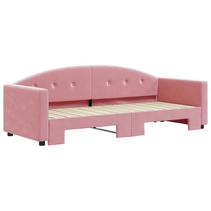 Lit de jour avec gigogne 80 x 200 cm en velours rose - Sans matelas - Lit gigogne - Toucher doux - 1 personne_FR79660